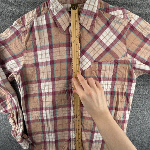 Quiksilver Beige Red Plaid Mid Medium Pocket Surf Mens Shirt Long Sleeve Flannel - Picture 4 of 12